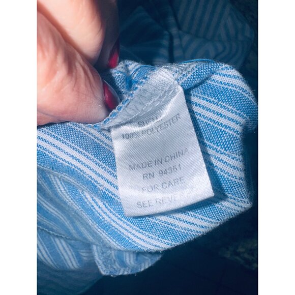 Jade Melogy Chambray Blue White Striped Jade XL Button-Up Long Sleeve Casual Top - Picture 7 of 10